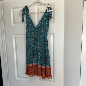 Floral Teal and Rust Dress
